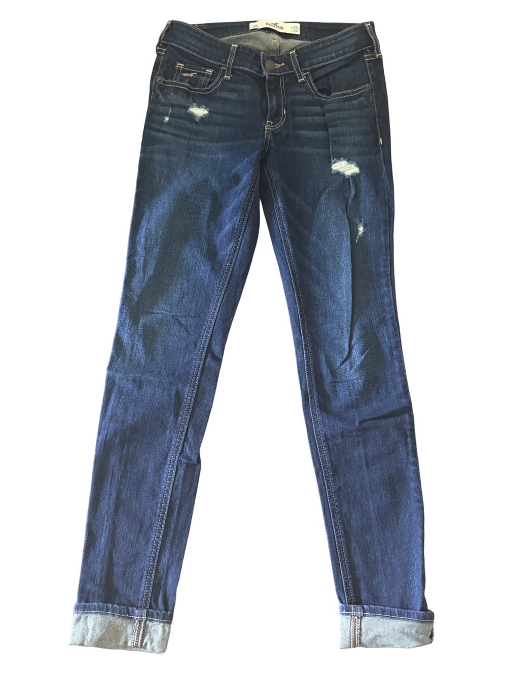Hollister Dark Blue Women’s Skinny Jeans with Distressed Detail